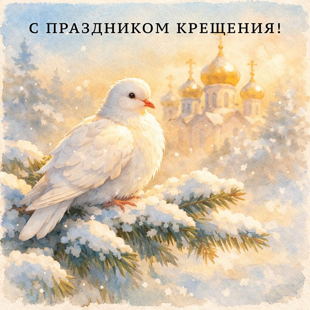 Открытка с Праздником Крещения: белый голубь на ветвях - РИА Новости, 1920, 16.01.2026
