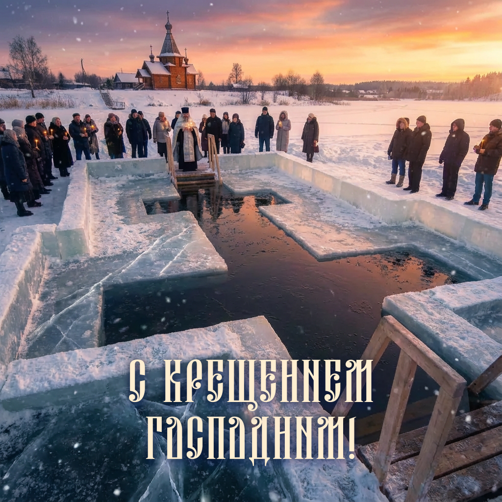 Открытка С Крещением Господним: батюшка освящает иордань - РИА Новости, 1920, 16.01.2026
