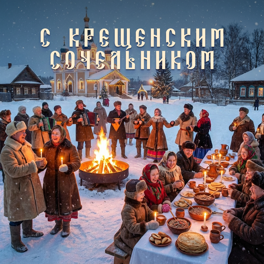 Открытка С Крещенским сочельником: народные гуляния - РИА Новости, 1920, 16.01.2026