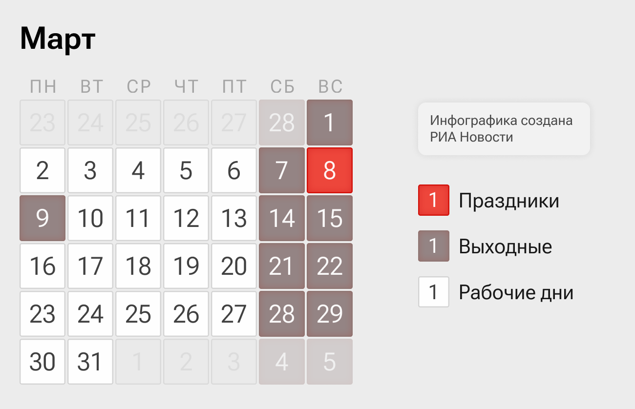 Производственный календарь — 2026. Март