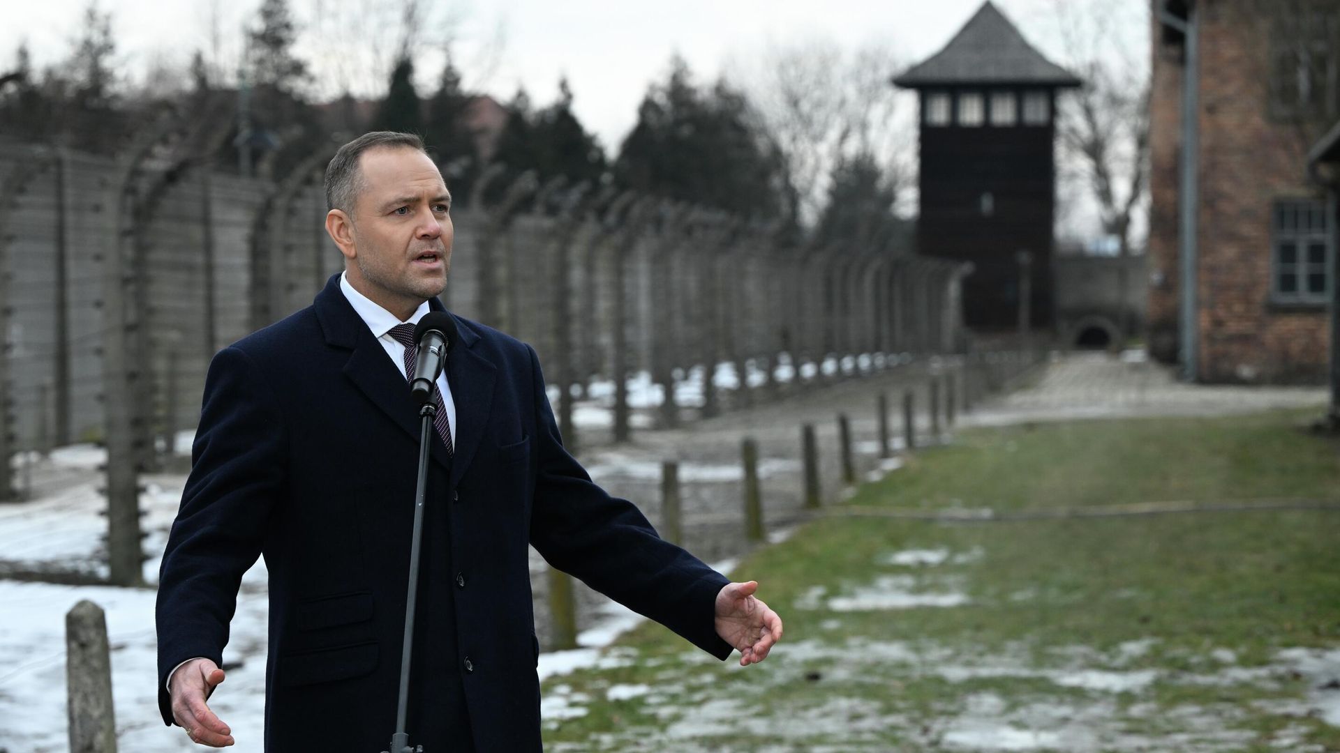 Президент Польши Кароль Навроцкий во время выступления в Освенциме. 27 января 2026 Президент Польши Кароль Навроцкий во время выступления в Освенциме. 27 января 2026 - РИА Новости, 1920, 27.01.2026