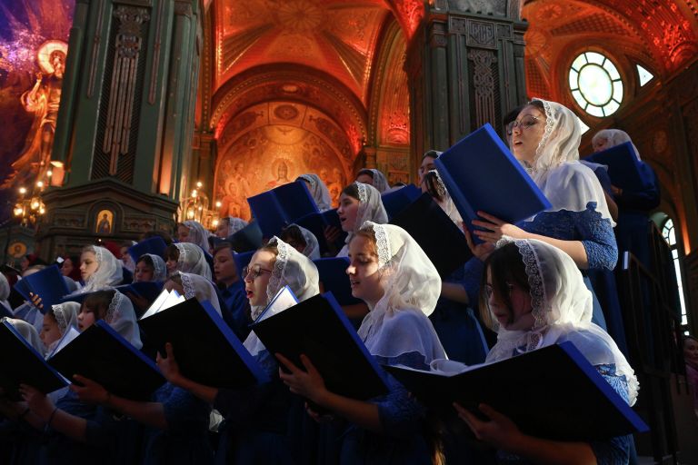 Участницы пятого Рождественского хорового собора в Главном храме Вооруженных сил РФ в Московской области Участницы пятого Рождественского хорового собора в Главном храме Вооруженных сил РФ в Московской области