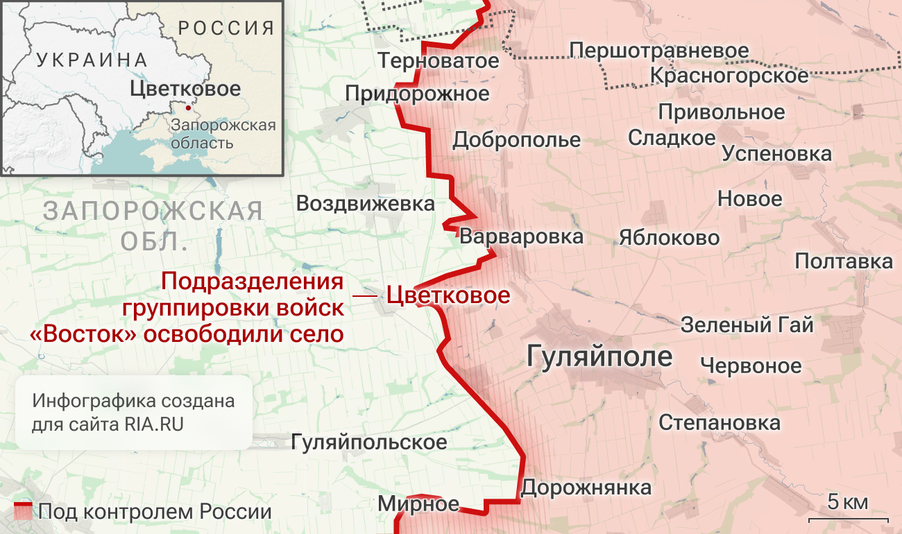 Подразделения группировки войск Восток освободили Цветковое в Запорожской области