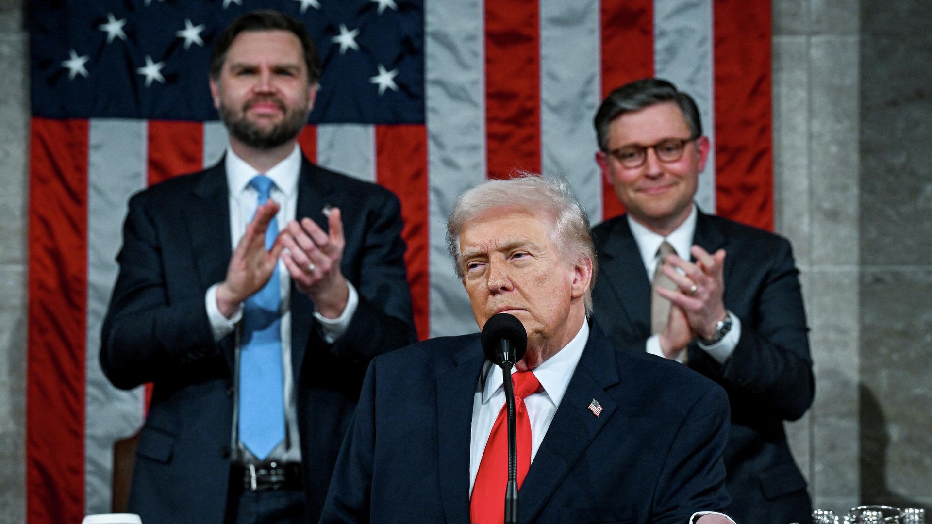 Президент США Дональд Трамп во время выступления в конгрессе о положении дел в стране - РИА Новости, 1920, 25.02.2026