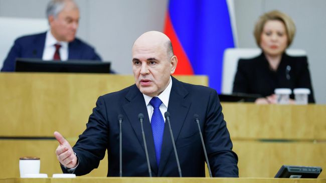 Председатель правительства РФ Михаил Мишустин выступает с ежегодным отчетом правительства РФ в Государственной Думе РФ