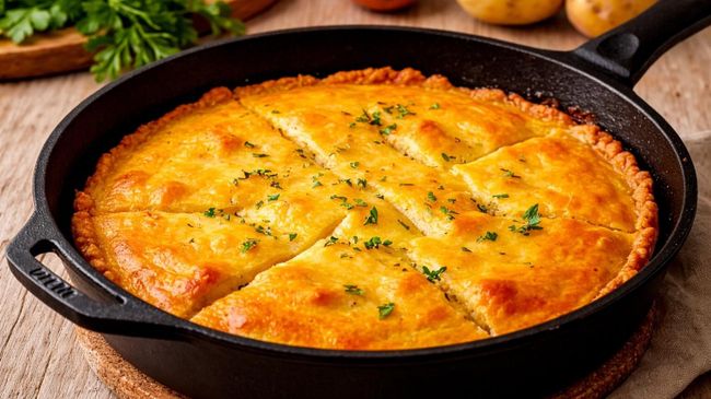 Постный пирог с картошкой на сковороде