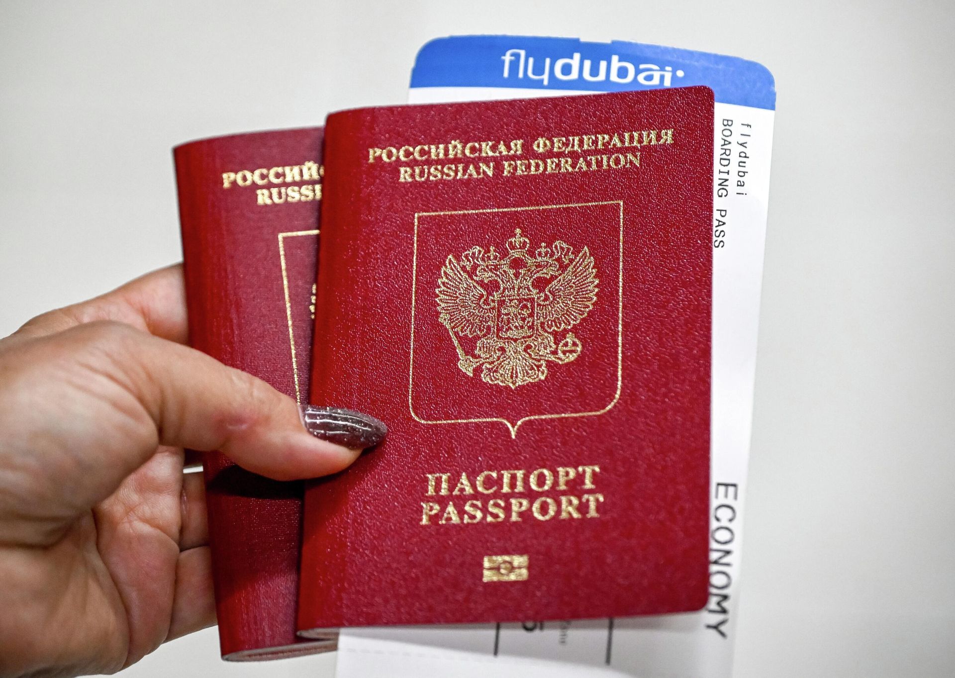 Российские паспорта и посадочный в руках у пассажира Российские паспорта и посадочный в руках у пассажира - РИА Новости, 1920, 04.03.2026