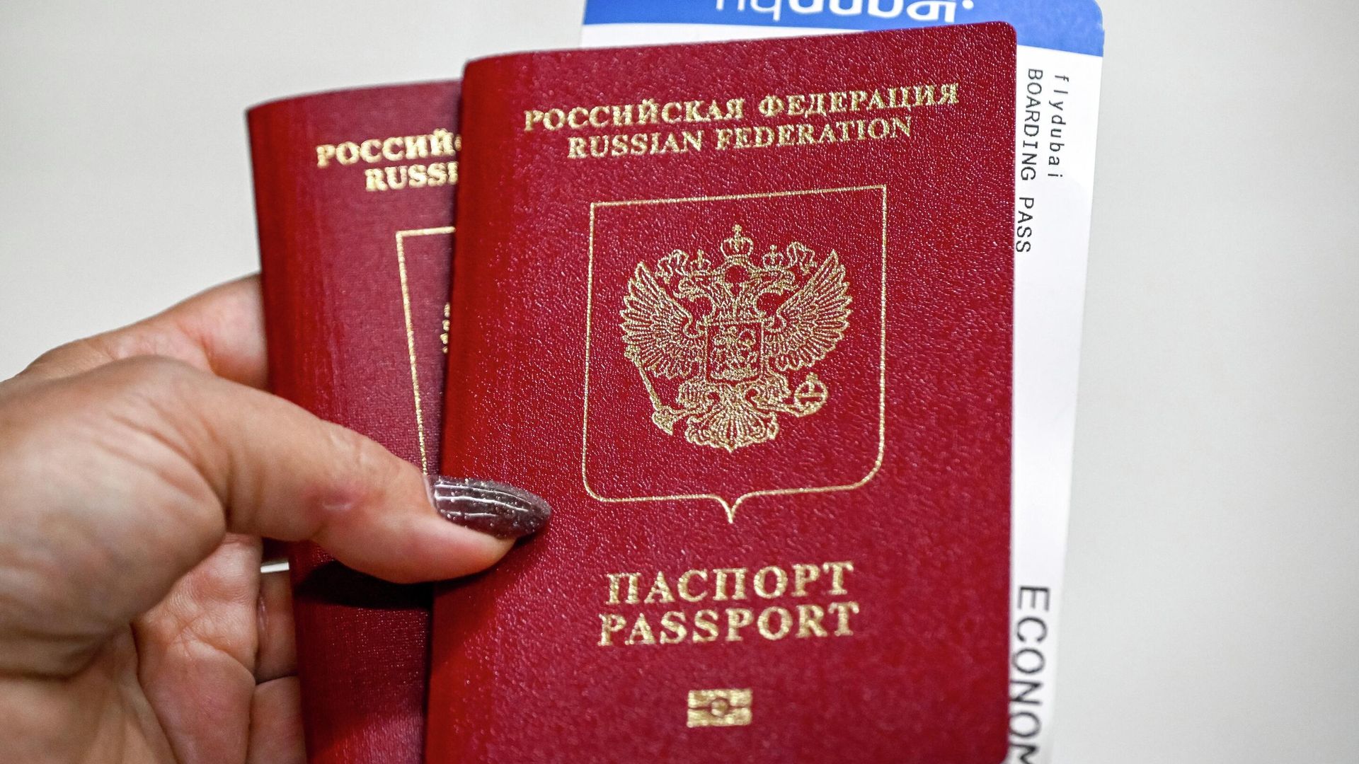 Российские паспорта и посадочный в руках у пассажира Российские паспорта и посадочный в руках у пассажира - РИА Новости, 1920, 04.03.2026
