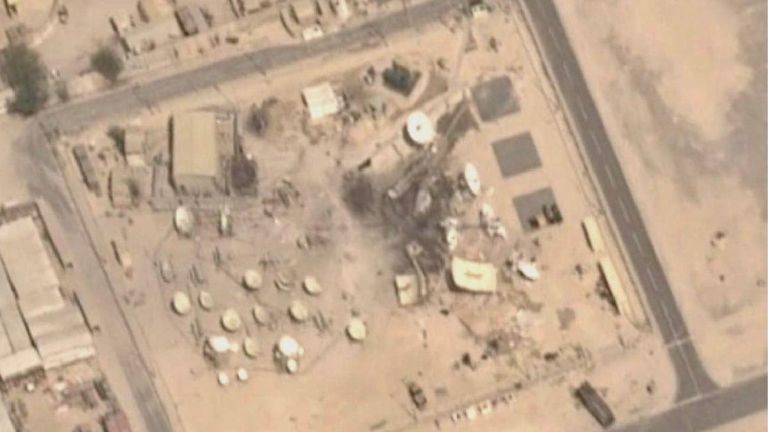 Спутниковый снимок повреждений на военном объекте США на Ближнем Востоке Спутниковый снимок повреждений на военном объекте США на Ближнем Востоке