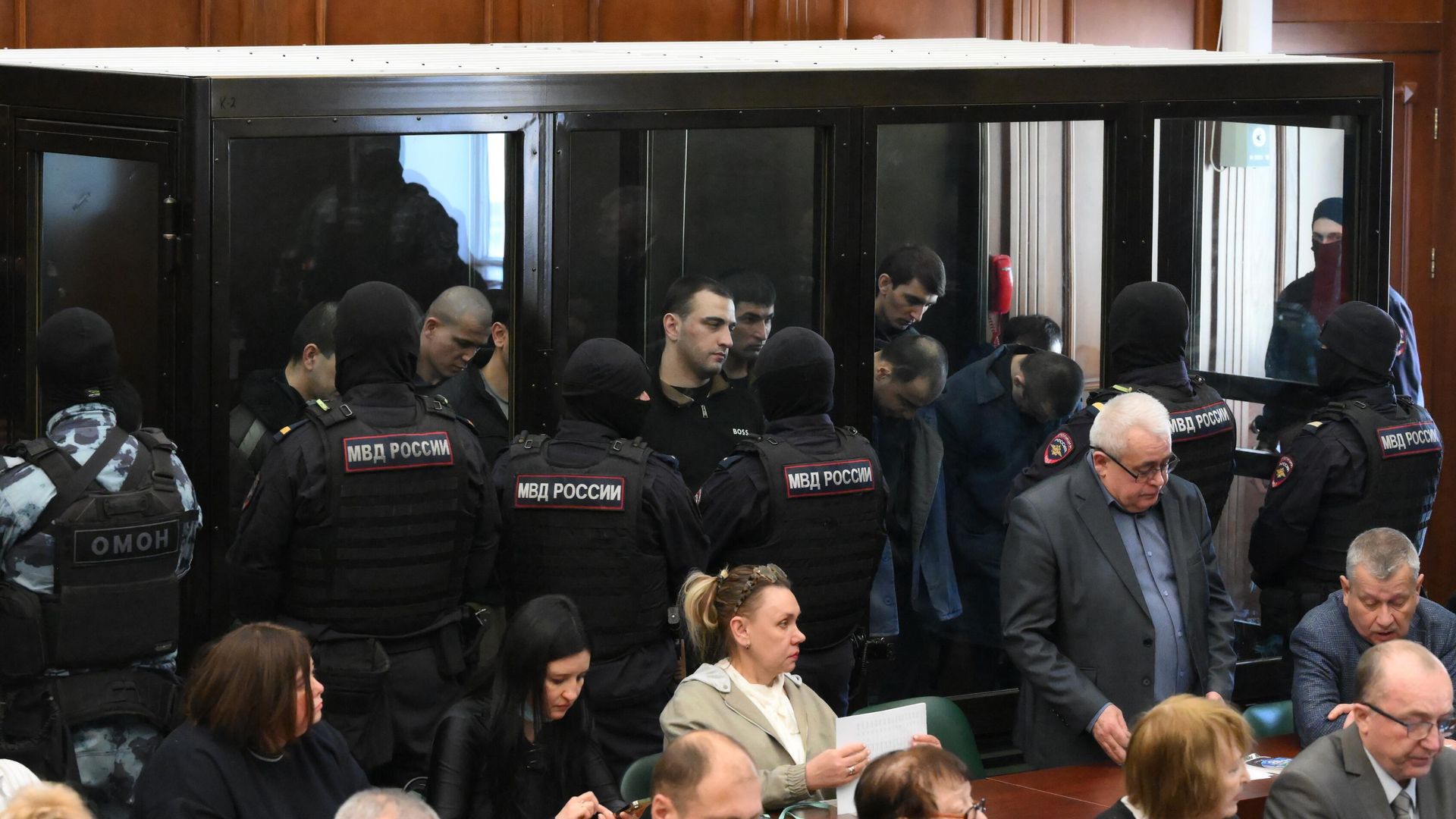 Фигуранты по делу о теракте в концертном зале Крокус Сити Холл в здании суда во время оглашения приговора Фигуранты по делу о теракте в концертном зале Крокус Сити Холл в здании суда во время оглашения приговора - РИА Новости, 1920, 12.03.2026
