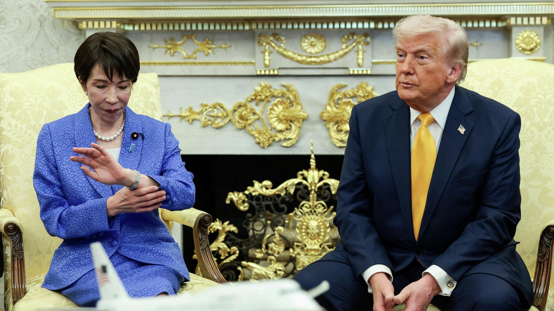Президент США Дональд Трамп и премьер-министр Японии Санаэ Такаити во время встречи в Вашингтоне - РИА Новости, 1920, 26.03.2026