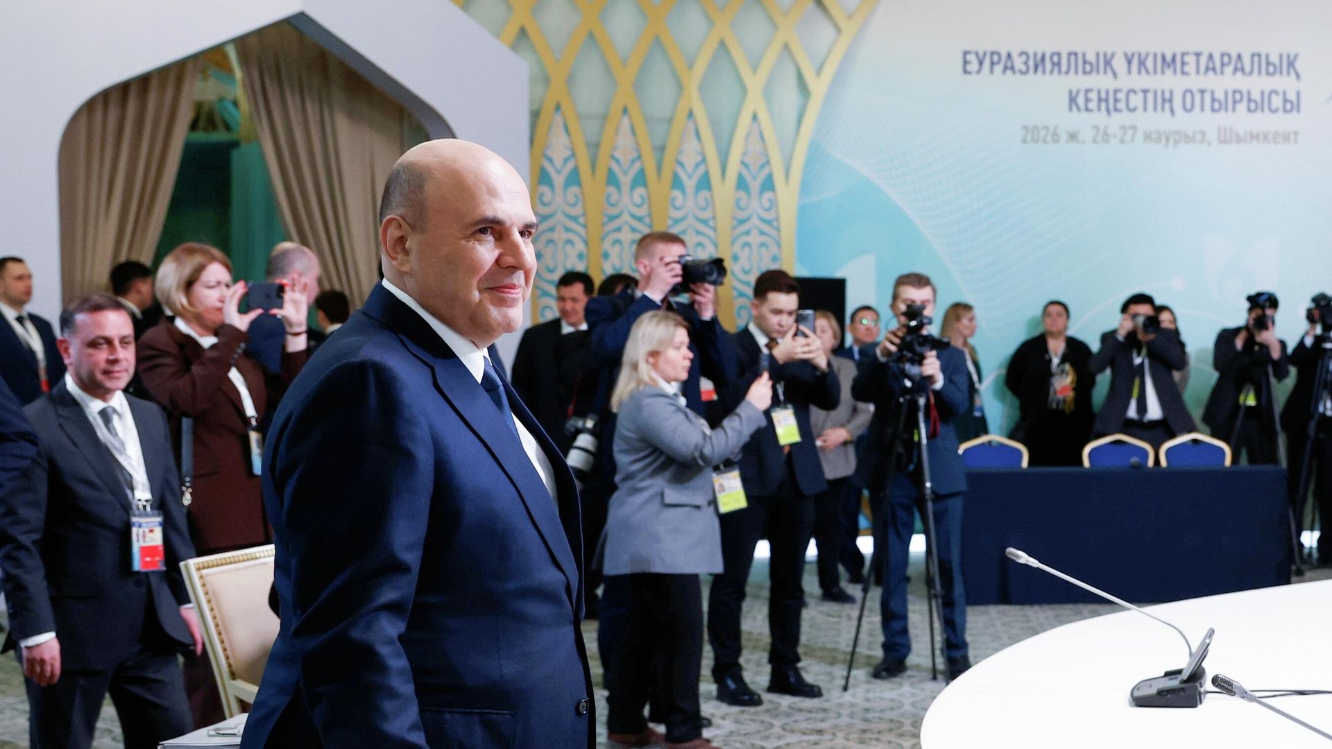 Председатель правительства РФ Михаил Мишустин на заседании Евразийского межправительственного совета в Шымкенте Председатель правительства РФ Михаил Мишустин на заседании Евразийского межправительственного совета в Шымкенте - РИА Новости, 1920, 27.03.2026