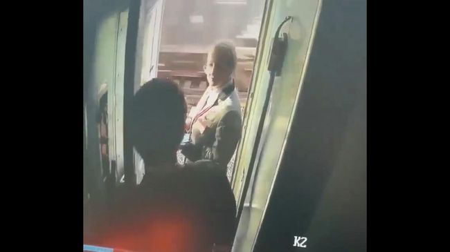 Пассажир вытолкнул проводницу из поезда. Видео с камеры наблюдения