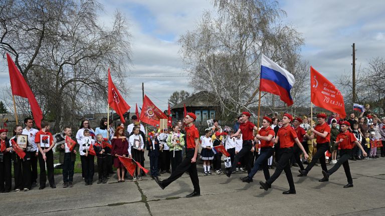 Акция Бессмертный полк в селе Большие сыры Красноярского края