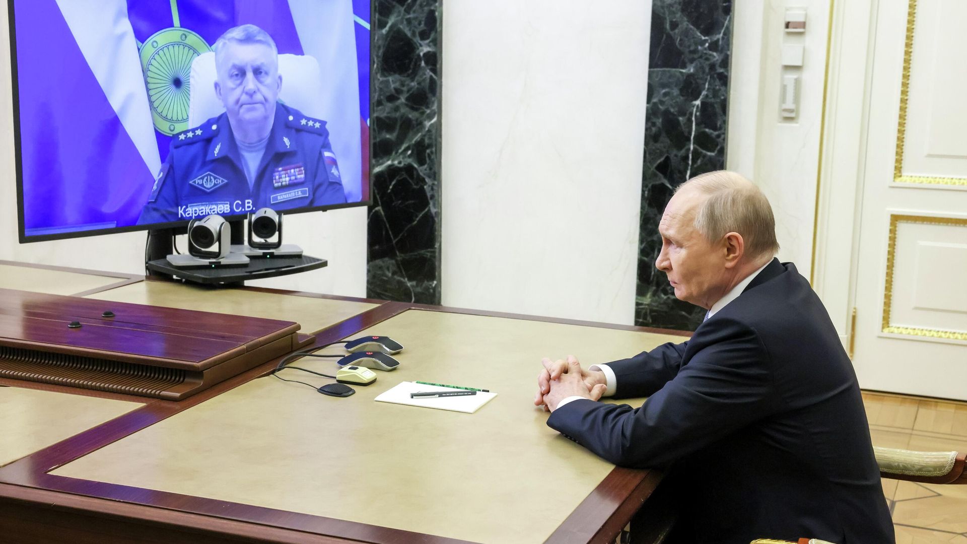 Президент РФ Владимир Путин на встрече в режиме видеоконференции с командующим РВСН Сергеем Каракаевым. 12 мая 2026 Президент РФ Владимир Путин на встрече в режиме видеоконференции с командующим РВСН Сергеем Каракаевым. 12 мая 2026 - РИА Новости, 1920, 12.05.2026