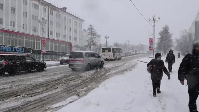 Сильная метель в Магадане