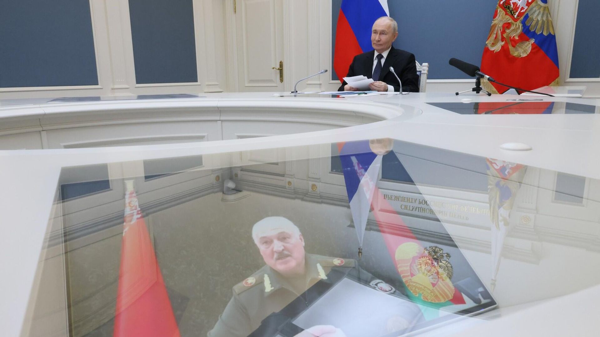 Владимир Путин и Александр Лукашенко по видеосвязи провели учения ядерных сил Владимир Путин и Александр Лукашенко по видеосвязи провели учения ядерных сил - РИА Новости, 1920, 21.05.2026