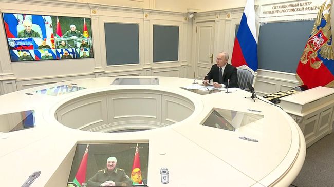 Путин и Лукашенко по ВКС наблюдают за проведением учений ядерных сил РФ и Белоруссии
