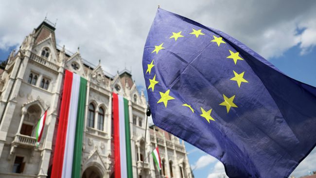 Флаги Венгрии и ЕС в Будапеште