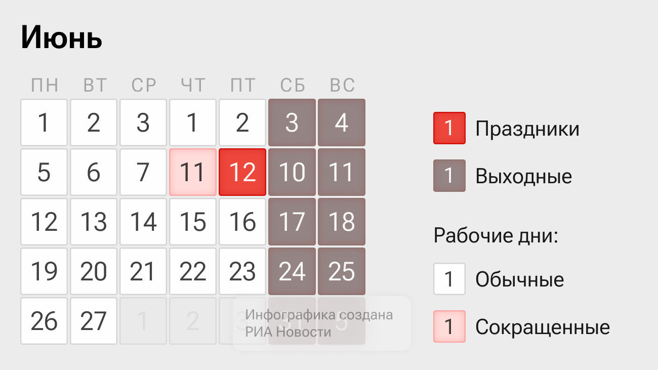 Календарь на июнь в 2026 году - РИА Новости, 1920, 12.05.2026