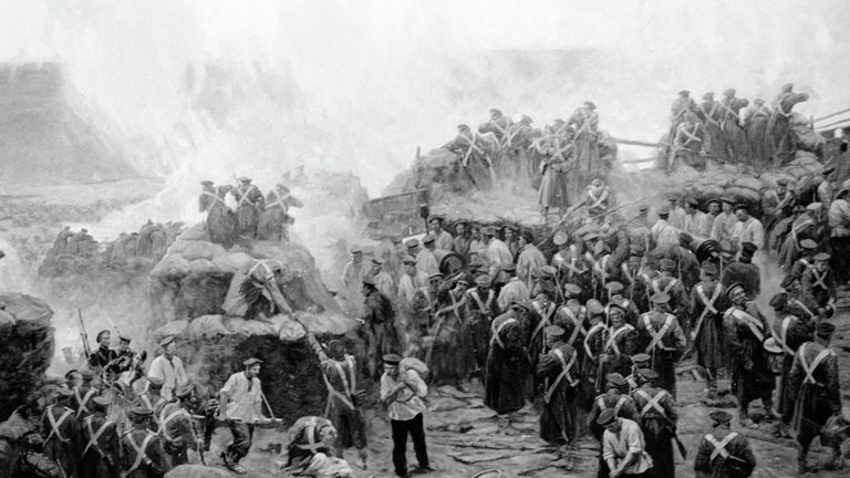 Фрагмент панорамы Оборона Севастополя. 1854-1855 гг. работы художника Франца Рубо Фрагмент панорамы Оборона Севастополя. 1854-1855 гг. работы художника Франца Рубо