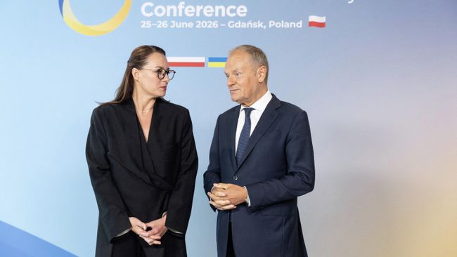 Премьер-министр Украины Юлия Свириденко и премьер-министр Польши Дональд Туск на конференции в Гданьске. 25 июня 2026