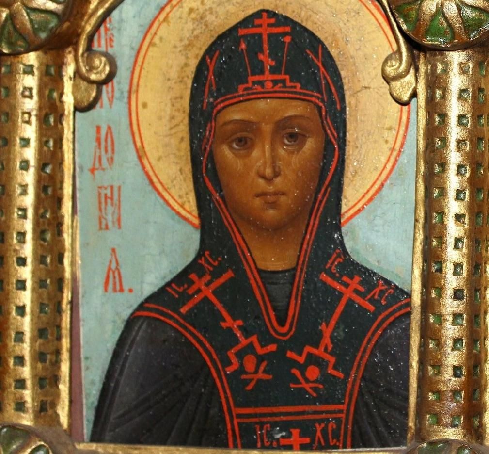 Павлинов А. М., Соловьев С. У. Преподобная Евфросиния Московская. Икона, 17х12 см. Металл, масло, 1896 г., Москва, Покровский собор. Церковь Василия Блаженного - РИА Новости, 1920, 17.07.2026