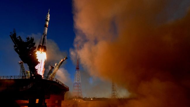 Запуск ракеты-носителя Союз-2.1а с  пилотируемым кораблем Союз МС-29 с космодрома Байконур