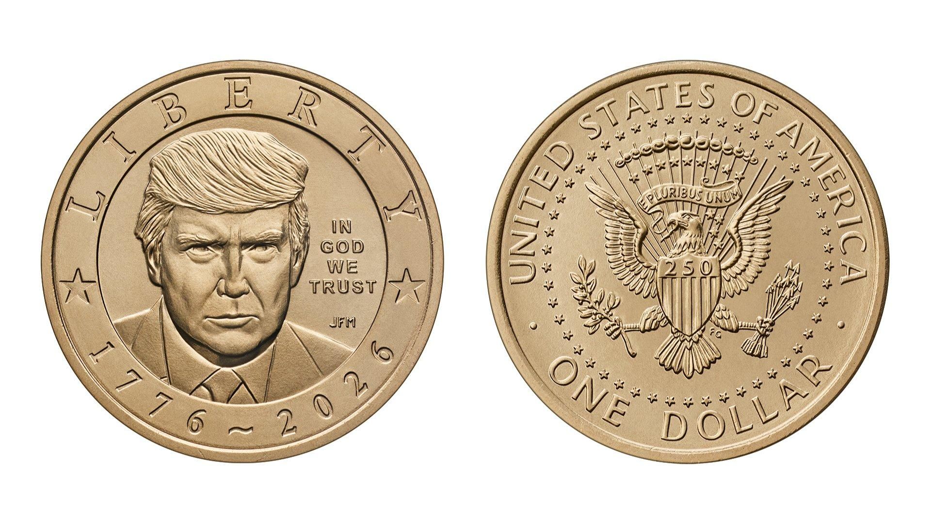 Золотая монета номиналом $1 с изображением Дональда Трампа Золотая монета номиналом $1 с изображением Дональда Трампа - РИА Новости, 1920, 15.07.2026