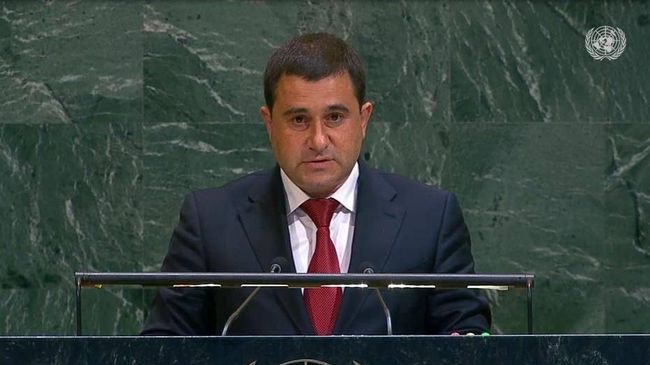 Замглавы Минстроя РФ Никита Стасишин выступает на заседании Генеральной Ассамблеи ООН