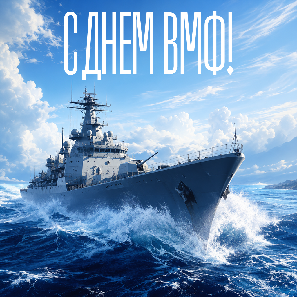 Красивая открытка на День ВМФ с крейсером, слова поздравления и пожелания морякам - РИА Новости, 1920, 22.07.2026