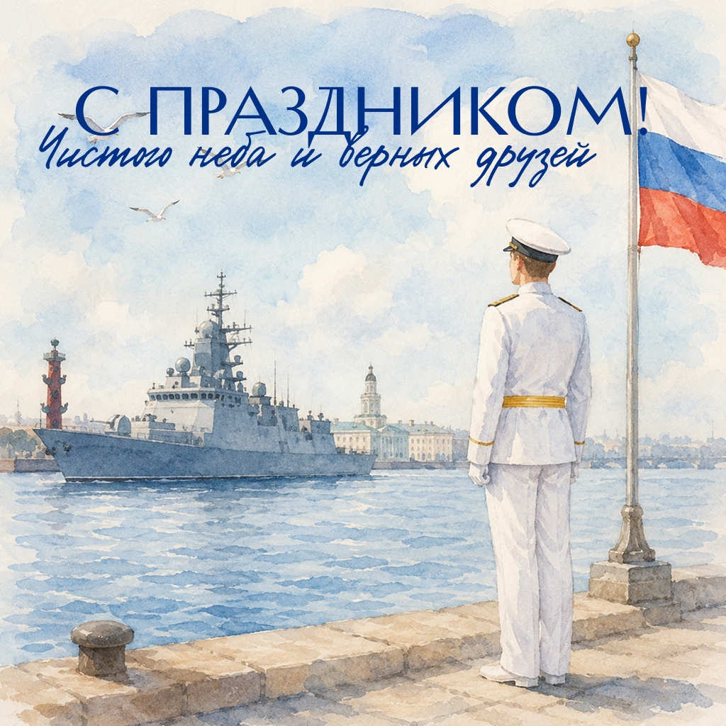 Элегантная открытка на День Военно-Морского Флота, минималистичные слова и поздравления, пожелания мира - РИА Новости, 1920, 22.07.2026
