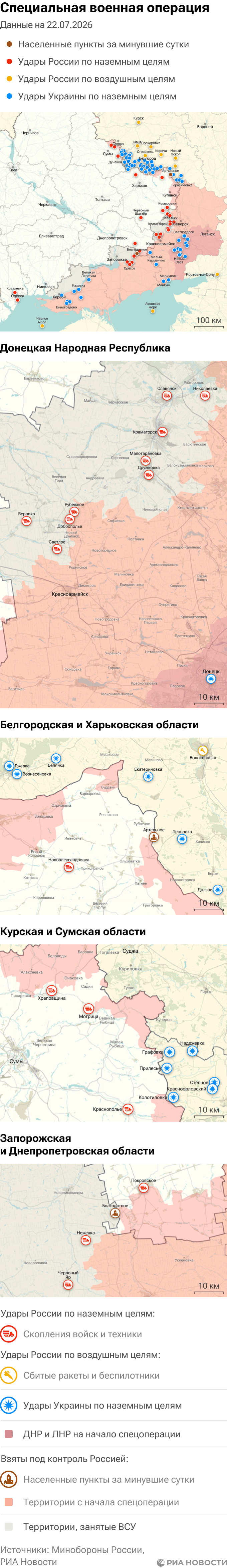 Карта спецоперации Вооруженных сил России на Украине на 22.07.2026