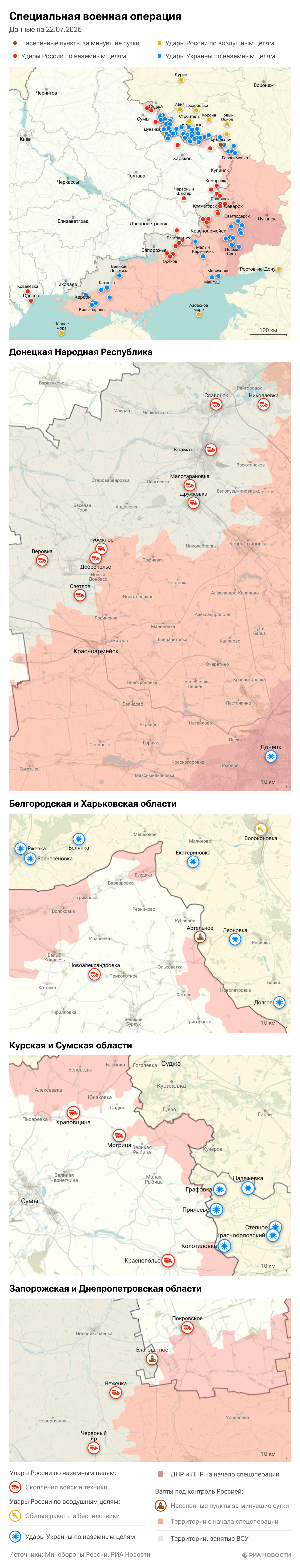 Карта спецоперации Вооруженных сил России на Украине на 22.07.2026