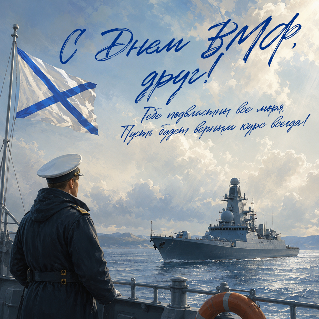 Дружеская открытка на День ВМФ со стихами для друга, душевные поздравления, слова и пожелания - РИА Новости, 1920, 22.07.2026