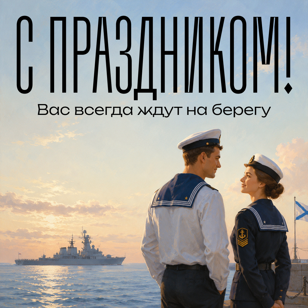 Трогательная открытка на День Военно-Морского Флота семье моряка, нежные слова верности и пожелания - РИА Новости, 1920, 22.07.2026