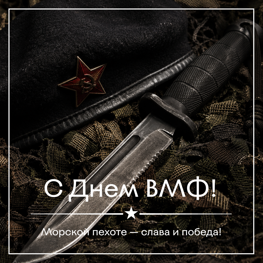 Боевая открытка на День ВМФ морской пехоте, брутальные слова поздравления и пожелания черным беретам - РИА Новости, 1920, 22.07.2026