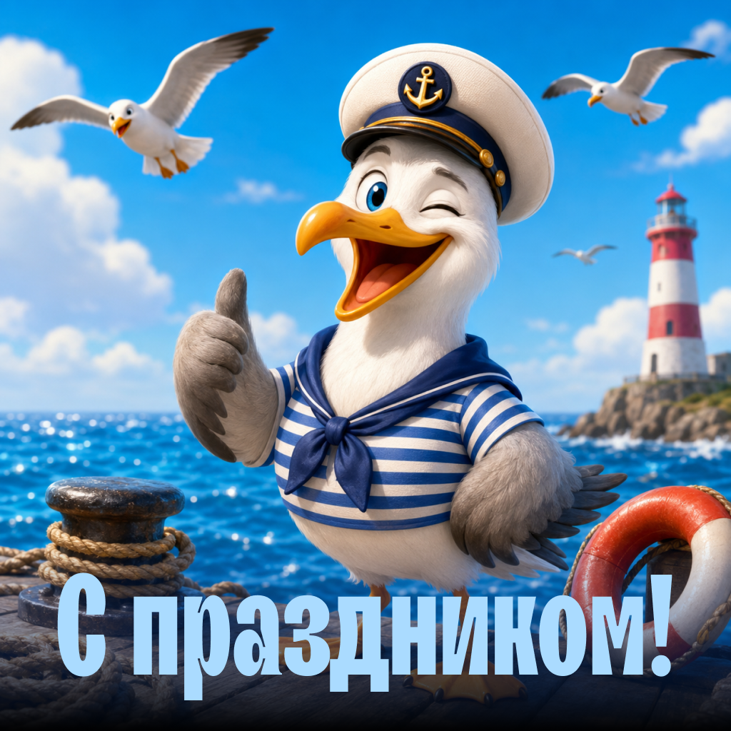 Смешная открытка на День ВМФ с чайкой, веселые слова поздравления и дружеские пожелания - РИА Новости, 1920, 22.07.2026