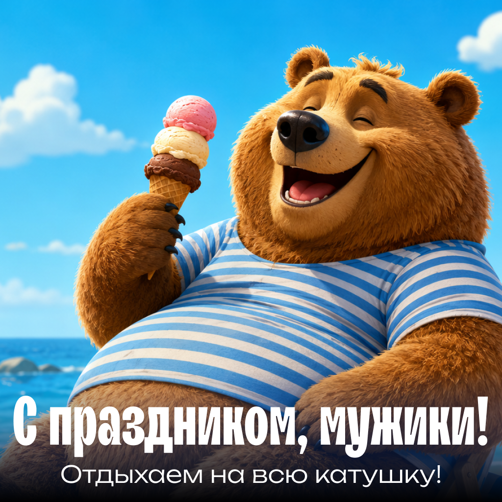 Веселая открытка на День ВМФ с медведем, неформальные слова поздравления и пожелания отличного отдыха - РИА Новости, 1920, 22.07.2026