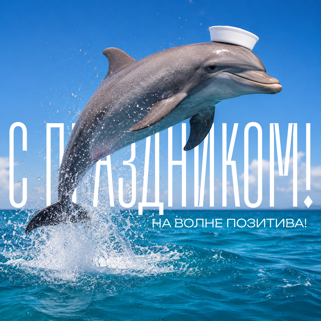 Жизнерадостная открытка на День ВМФ с дельфином, яркие поздравления, слова позитива и пожелания - РИА Новости, 1920, 22.07.2026