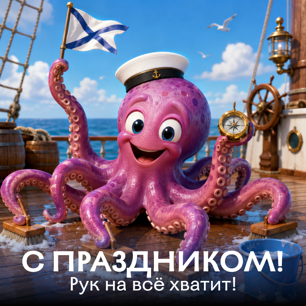 Мультяшная открытка на День ВМФ с осьминогом, оригинальные поздравления, слова поддержки и пожелания - РИА Новости, 1920, 22.07.2026