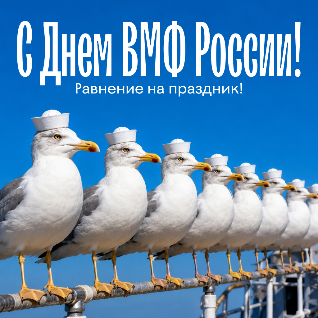 Дружелюбная открытка на День ВМФ с птицами, веселые слова поздравления и коллективные пожелания - РИА Новости, 1920, 22.07.2026