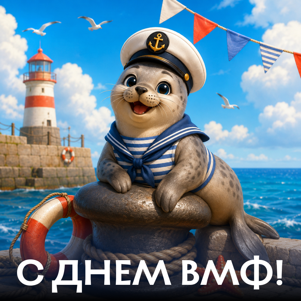 Милая открытка на День Военно-Морского Флота с морским котиком, добрые поздравления, слова и пожелания - РИА Новости, 1920, 22.07.2026