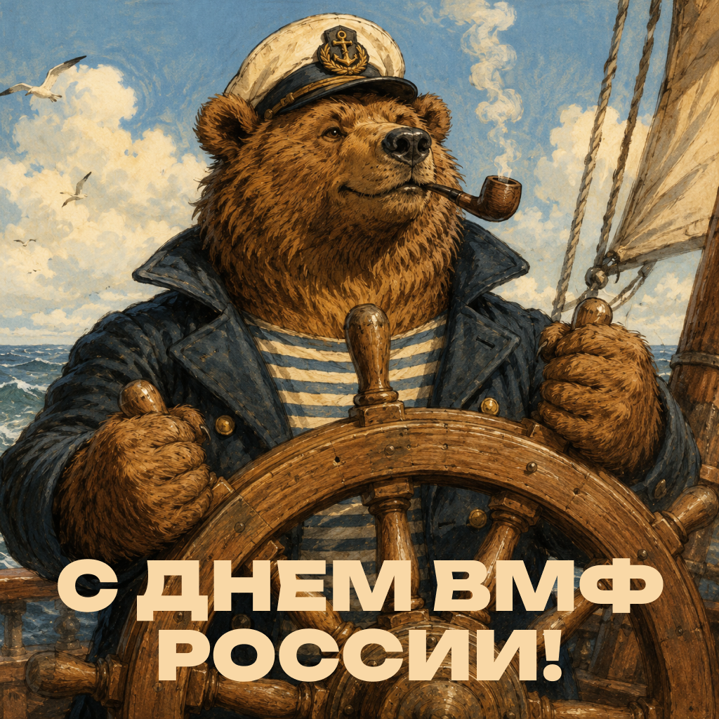 Приключенческая открытка на День Военно-Морского Флота, суровые слова поздравления и пожелания медведю-боцману - РИА Новости, 1920, 22.07.2026