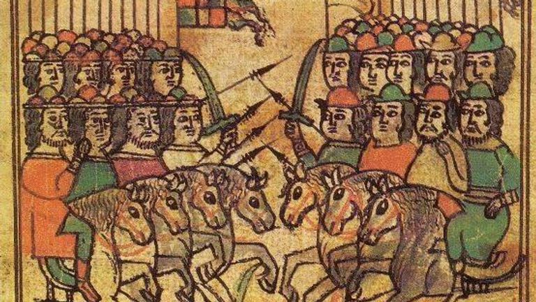 Куликовская битва. Миниатюра из летописи XVII века Куликовская битва. Миниатюра из летописи XVII века