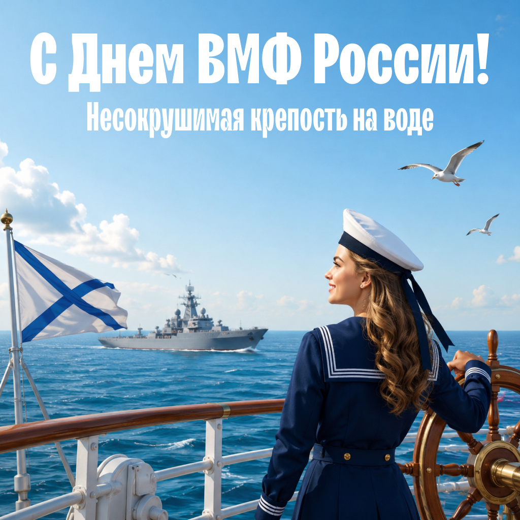 Базовая открытка на День Военно-Морского Флота с портом, надежные слова поздравления и пожелания безопасности - РИА Новости, 1920, 22.07.2026