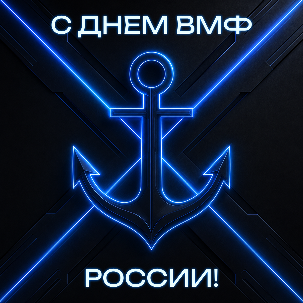 Цифровая открытка на День ВМФ с неоновым знаком, хай-тек поздравления, слова и футуристичные пожелания - РИА Новости, 1920, 22.07.2026