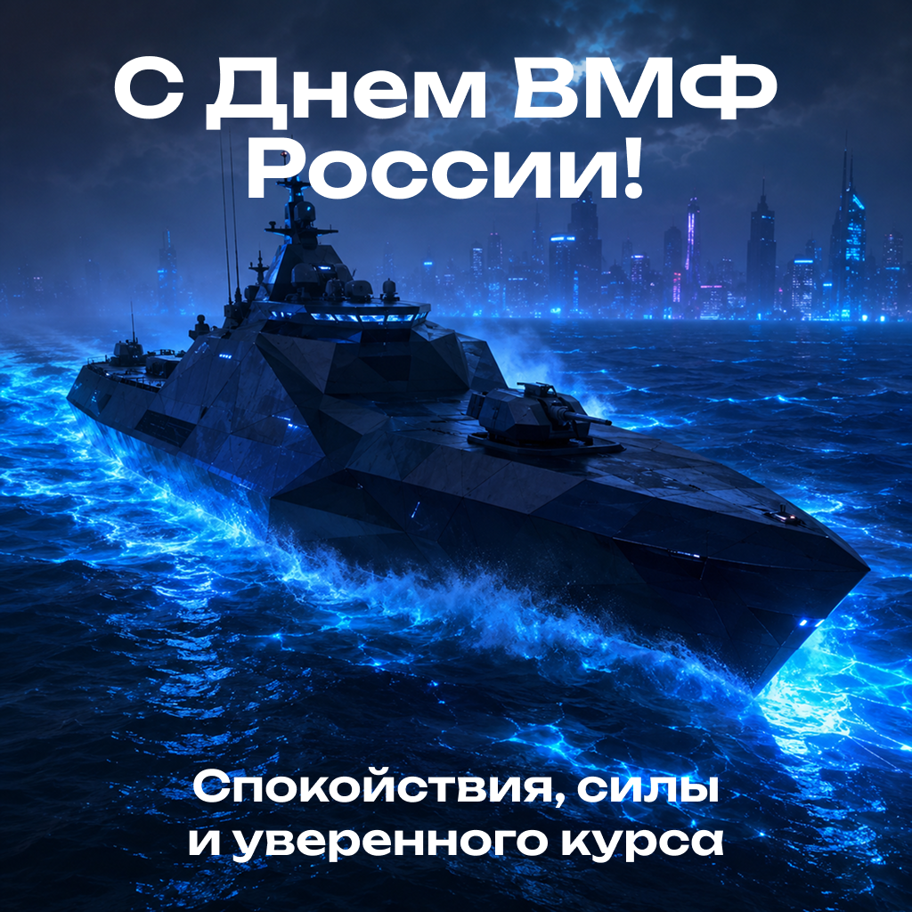 Стильная открытка на День ВМФ в стиле киберпанк, современные слова поздравления и пожелания - РИА Новости, 1920, 22.07.2026