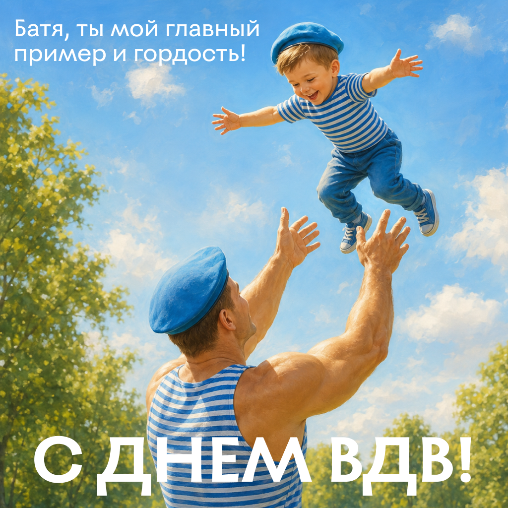 Трогательная открытка с Днем ВДВ: преемственность поколений Трогательная открытка с Днем ВДВ: преемственность поколений - РИА Новости, 1920, 30.07.2026