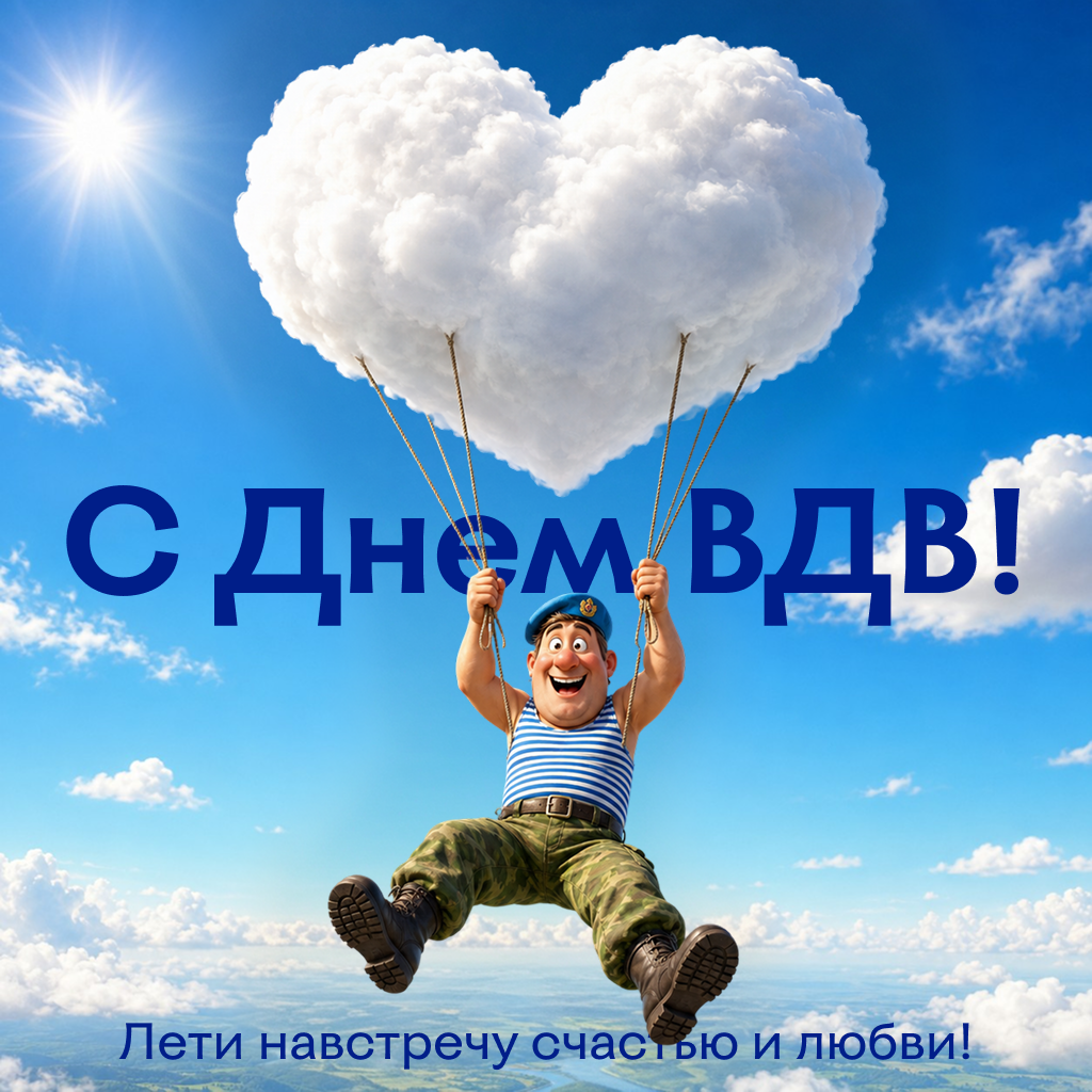 Романтично-веселая открытка с Днем ВДВ для десантника Романтично-веселая открытка с Днем ВДВ для десантника - РИА Новости, 1920, 30.07.2026